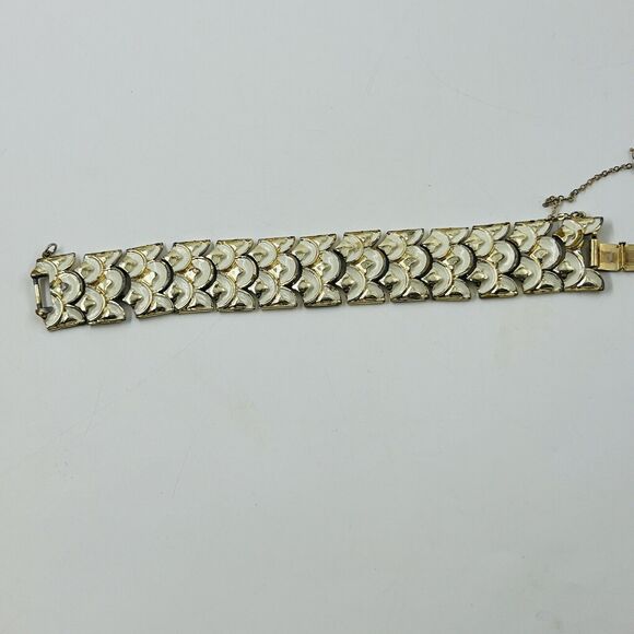 CORO PEGASUS Gold Tone And Enamel Panel Bracelet Fish Scale Vintage READ - Picture 3 of 10